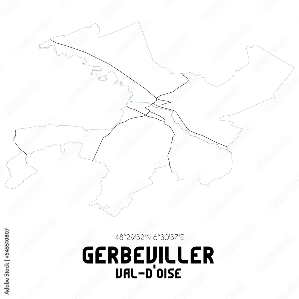 GERBEVILLER Val-d'Oise. Minimalistic street map with black and white lines.