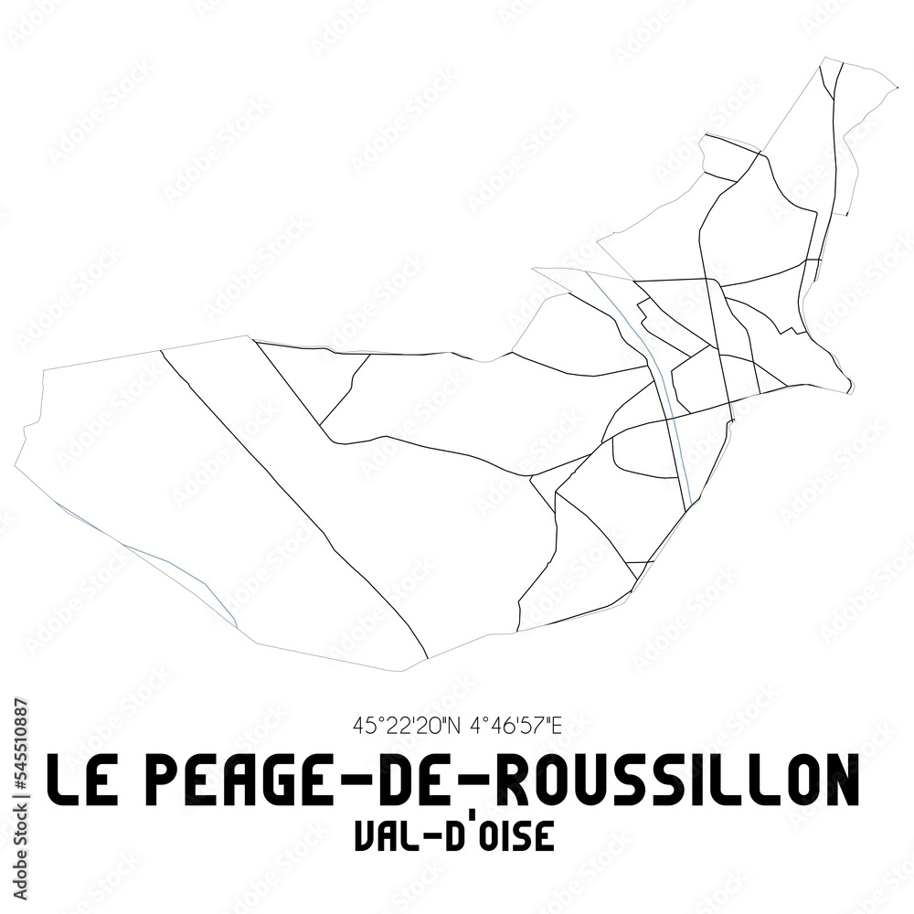 LE PEAGE-DE-ROUSSILLON Val-d'Oise. Minimalistic street map with black and white lines.