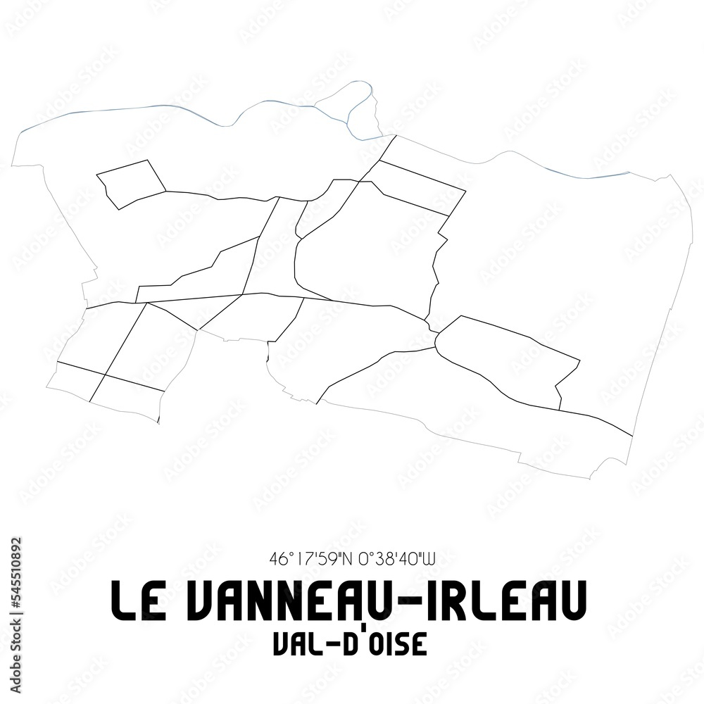 LE VANNEAU-IRLEAU Val-d'Oise. Minimalistic street map with black and white lines. LE VANNEAU-IRLEAU Val-d'Oise. Minimalistic street map with black and white lines.