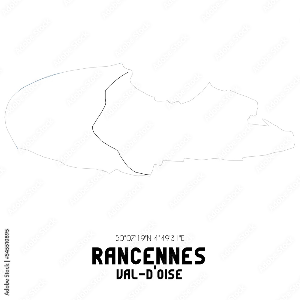 RANCENNES Val-d'Oise. Minimalistic street map with black and white lines.