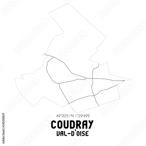 COUDRAY Val-d'Oise. Minimalistic street map with black and white lines. photo