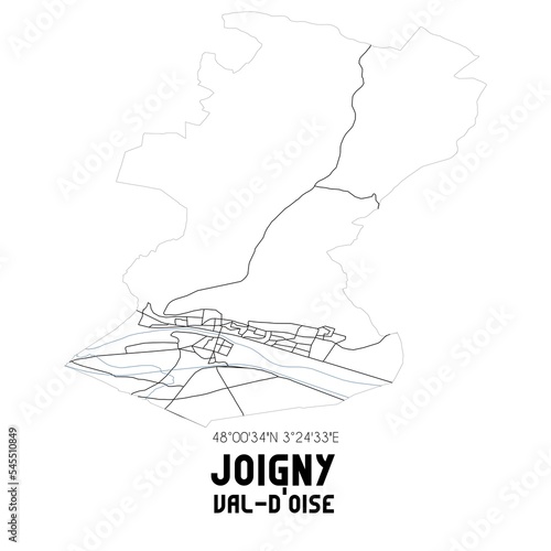 JOIGNY Val-d'Oise. Minimalistic street map with black and white lines. photo