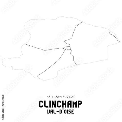 CLINCHAMP Val-d Oise. Minimalistic street map with black and white lines.
