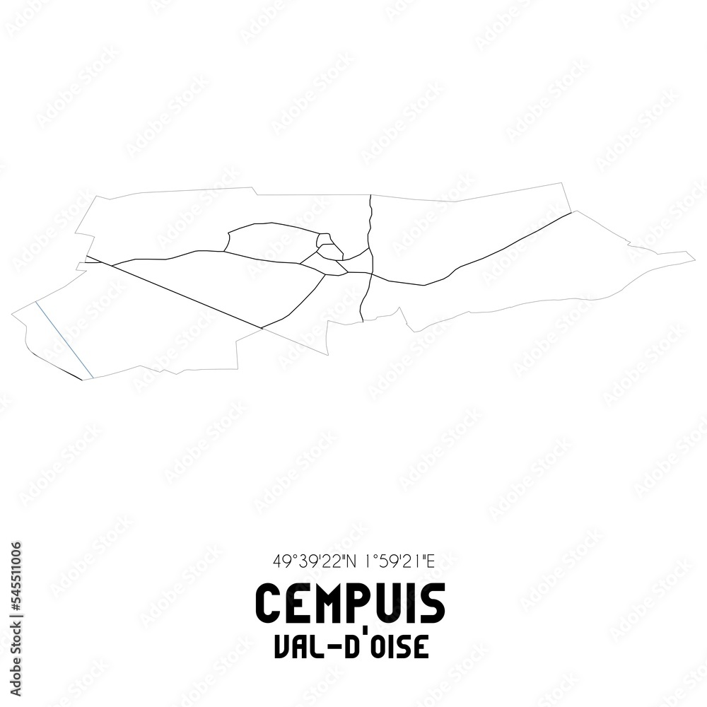 CEMPUIS Val-d'Oise. Minimalistic street map with black and white lines.