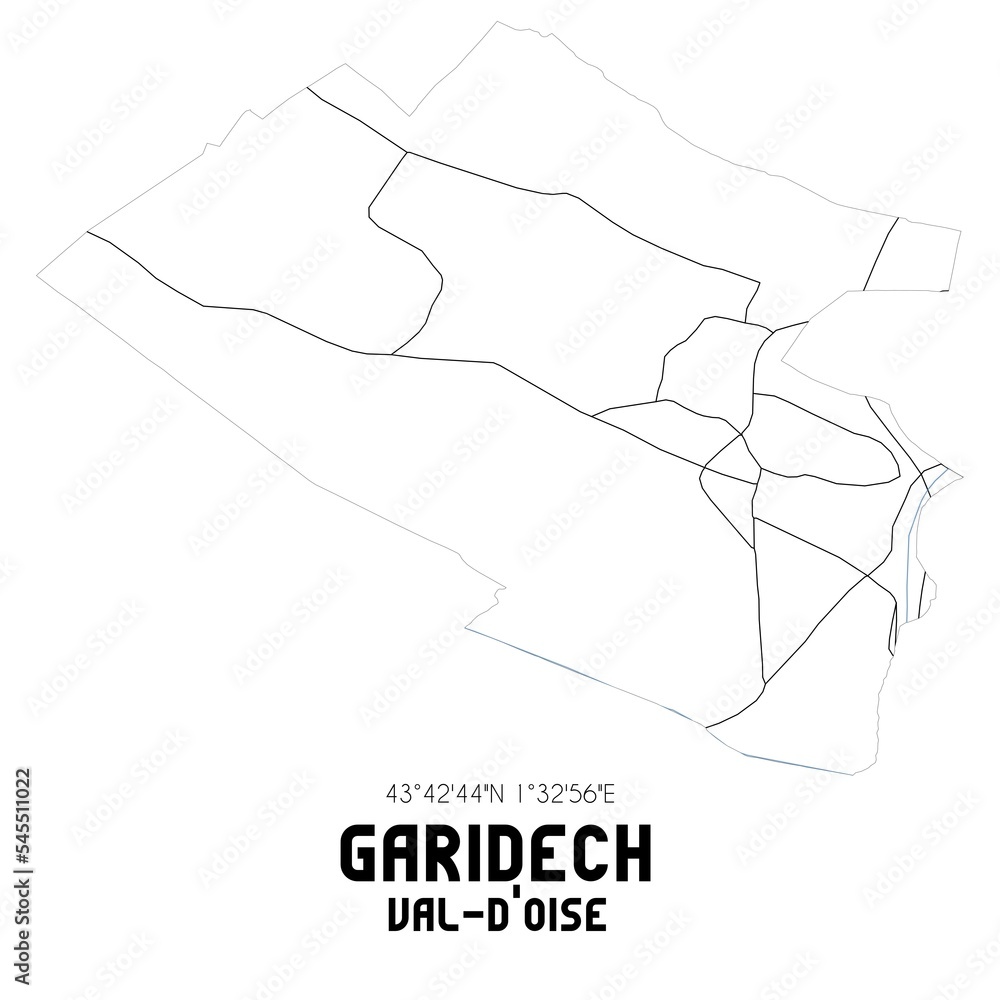 GARIDECH Val-d'Oise. Minimalistic street map with black and white lines.