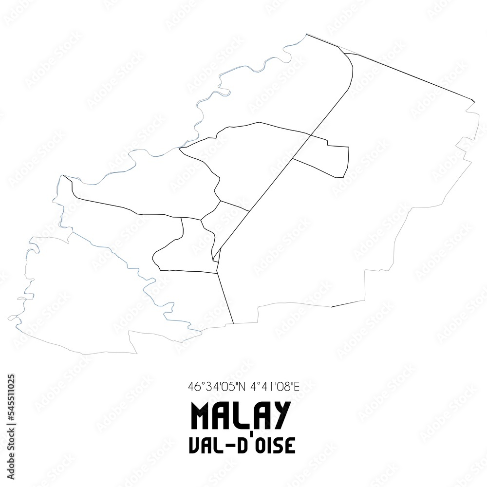 MALAY Val-d'Oise. Minimalistic street map with black and white lines.