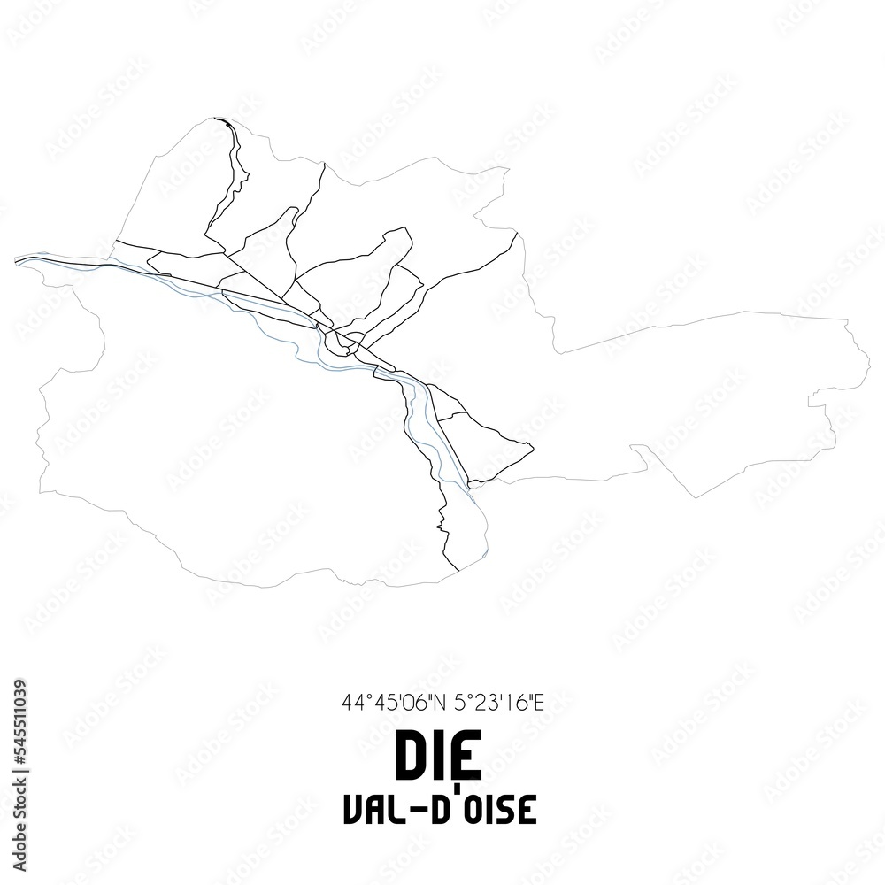 DIE Val-d'Oise. Minimalistic street map with black and white lines.