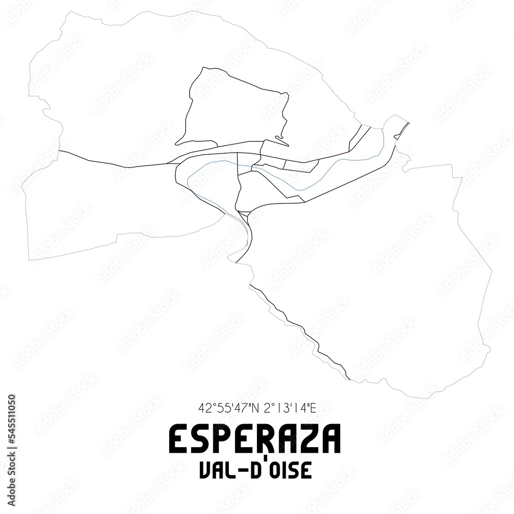 ESPERAZA Val-d'Oise. Minimalistic street map with black and white lines.