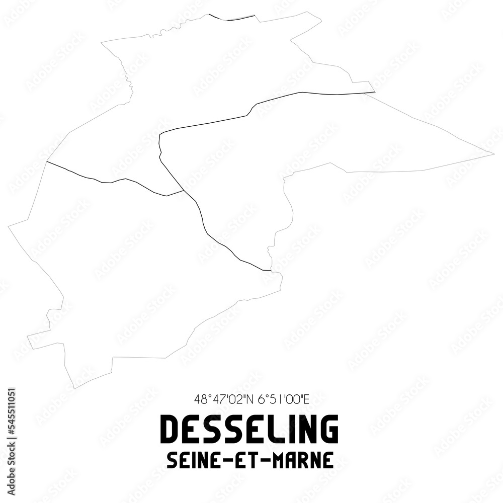DESSELING Seine-et-Marne. Minimalistic street map with black and white lines.
