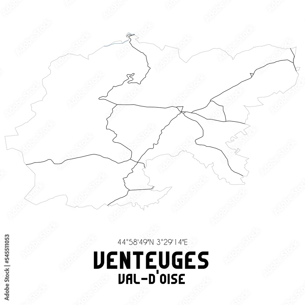 VENTEUGES Val-d'Oise. Minimalistic street map with black and white lines.