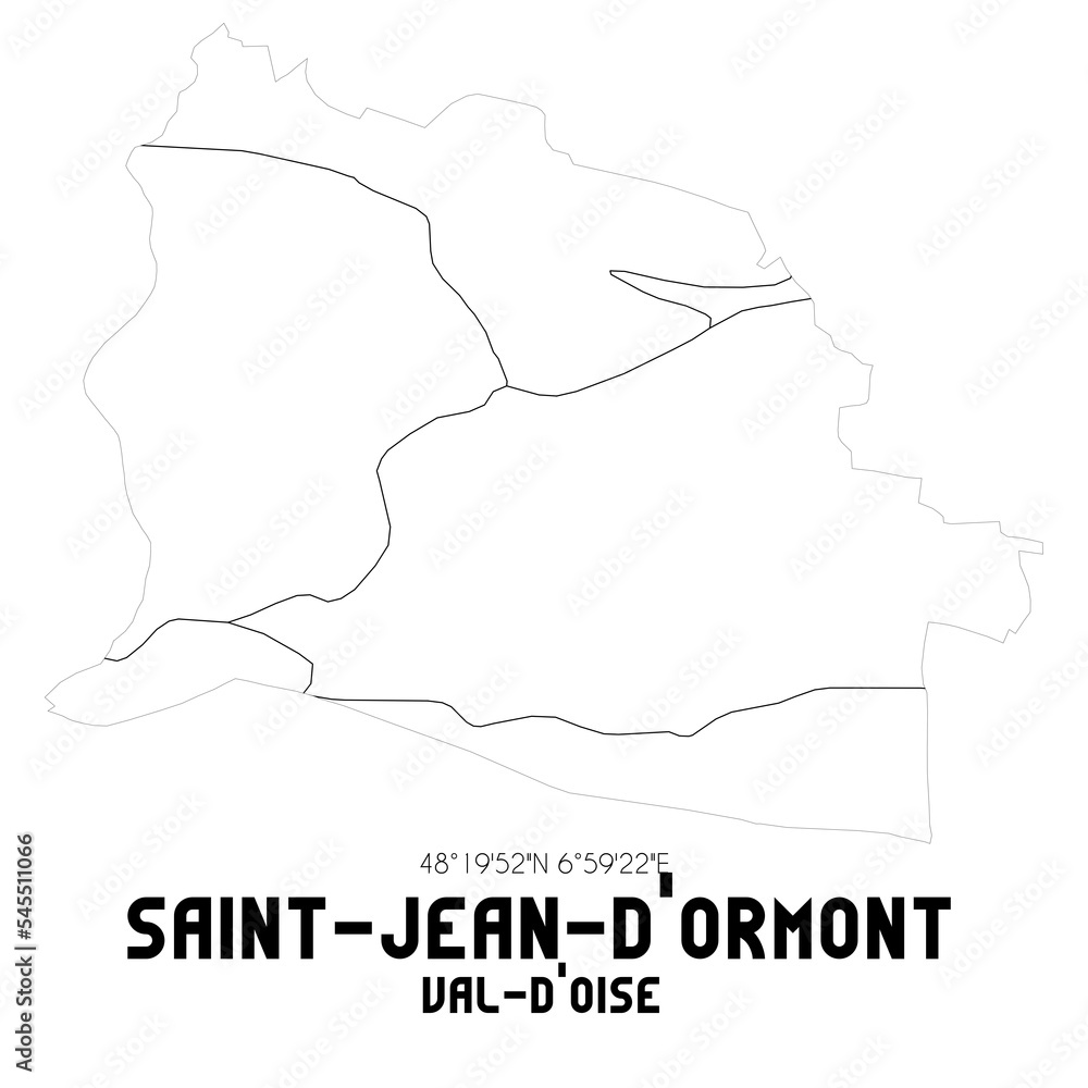 SAINT-JEAN-D'ORMONT Val-d'Oise. Minimalistic street map with black and white lines.