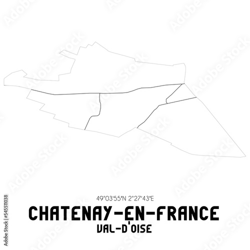 CHATENAY-EN-FRANCE Val-d Oise. Minimalistic street map with black and white lines.