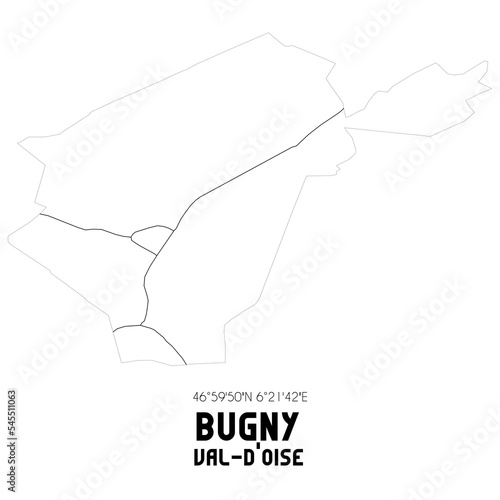 BUGNY Val-d'Oise. Minimalistic street map with black and white lines. photo