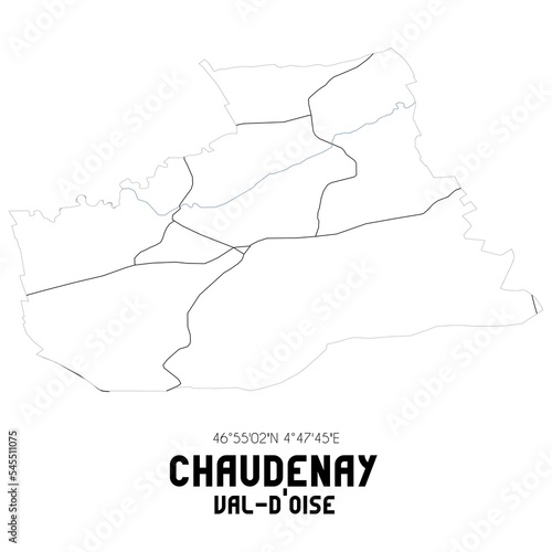 CHAUDENAY Val-d Oise. Minimalistic street map with black and white lines.