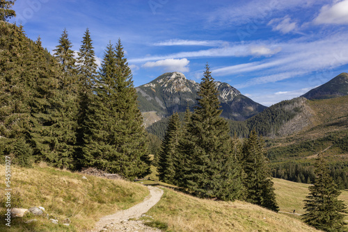 Panoramic view of Tatra Mountains. The Khokholovska valley in the Tatras near Zakopane. View of mountain peaks in autumn time