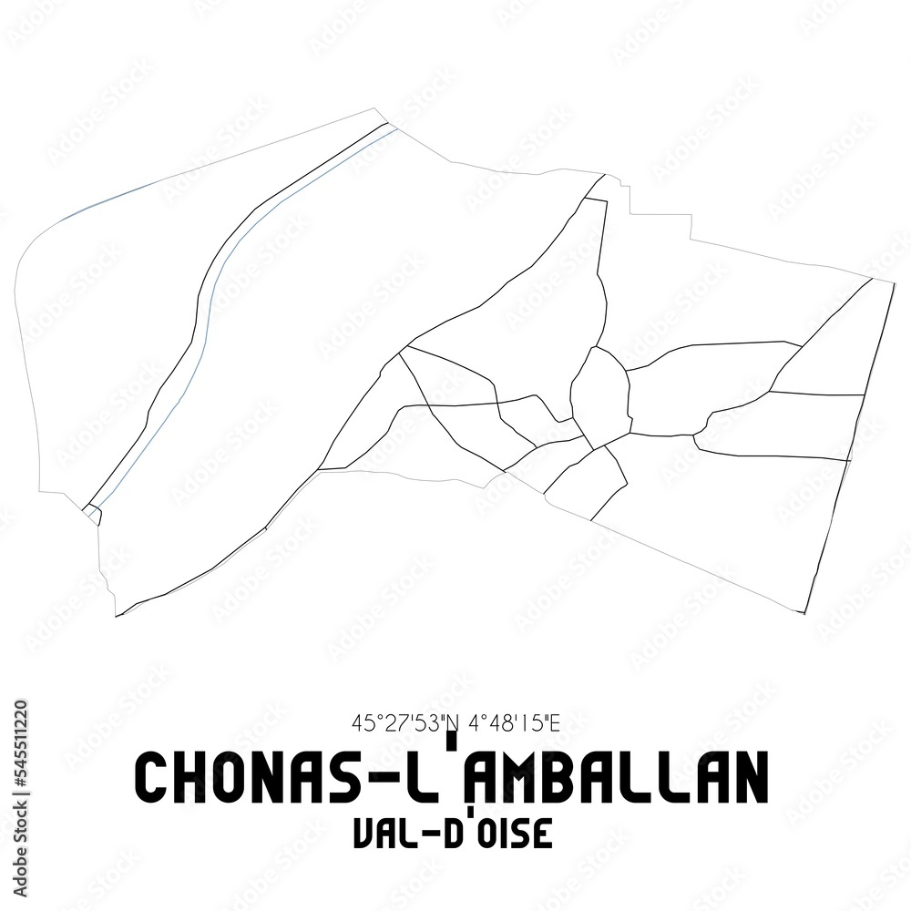 CHONAS-L'AMBALLAN Val-d'Oise. Minimalistic street map with black and white lines.