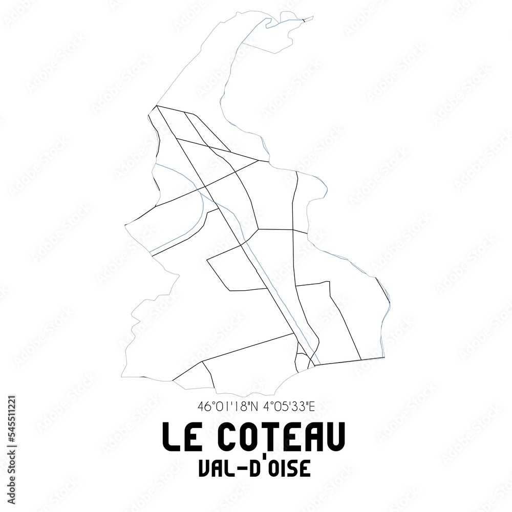 Fototapeta LE COTEAU Val-d'Oise. Minimalistic street map with black and white lines.