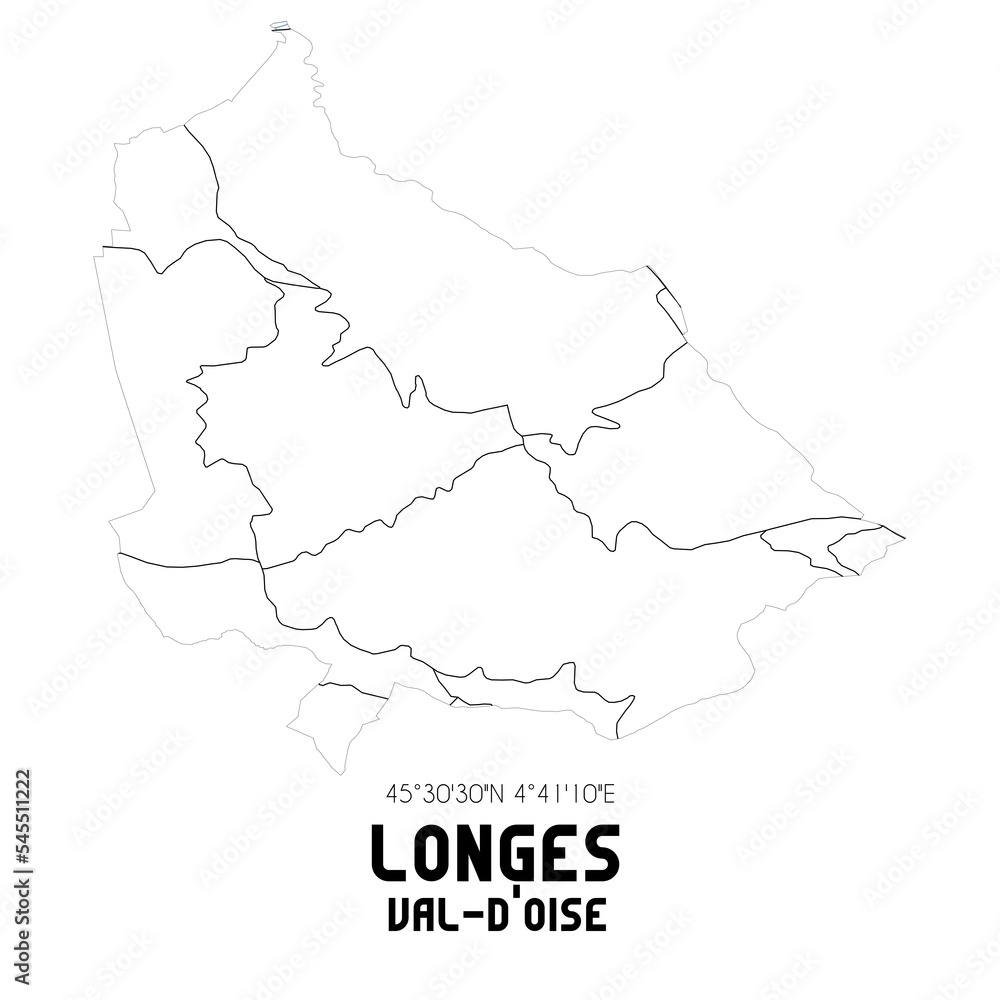 LONGES Val-d'Oise. Minimalistic street map with black and white lines.