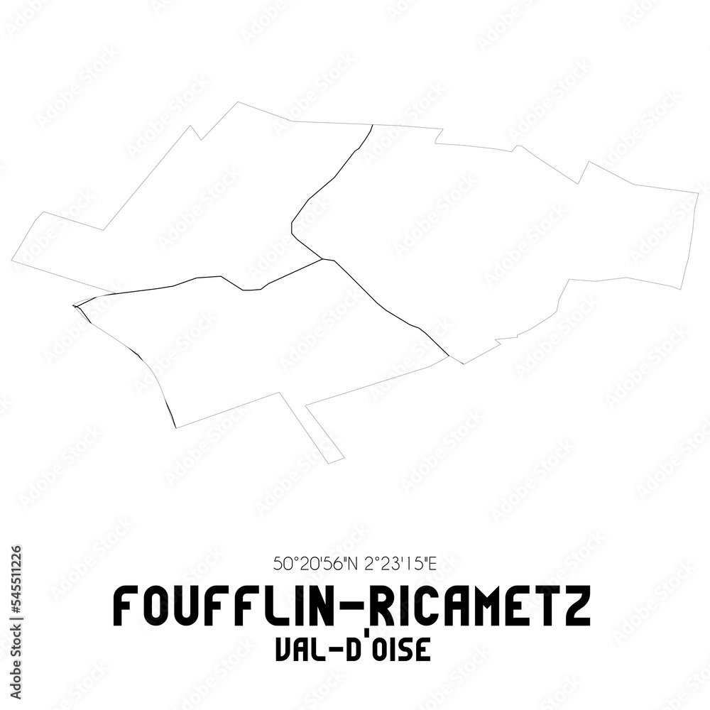 FOUFFLIN-RICAMETZ Val-d'Oise. Minimalistic street map with black and white lines.