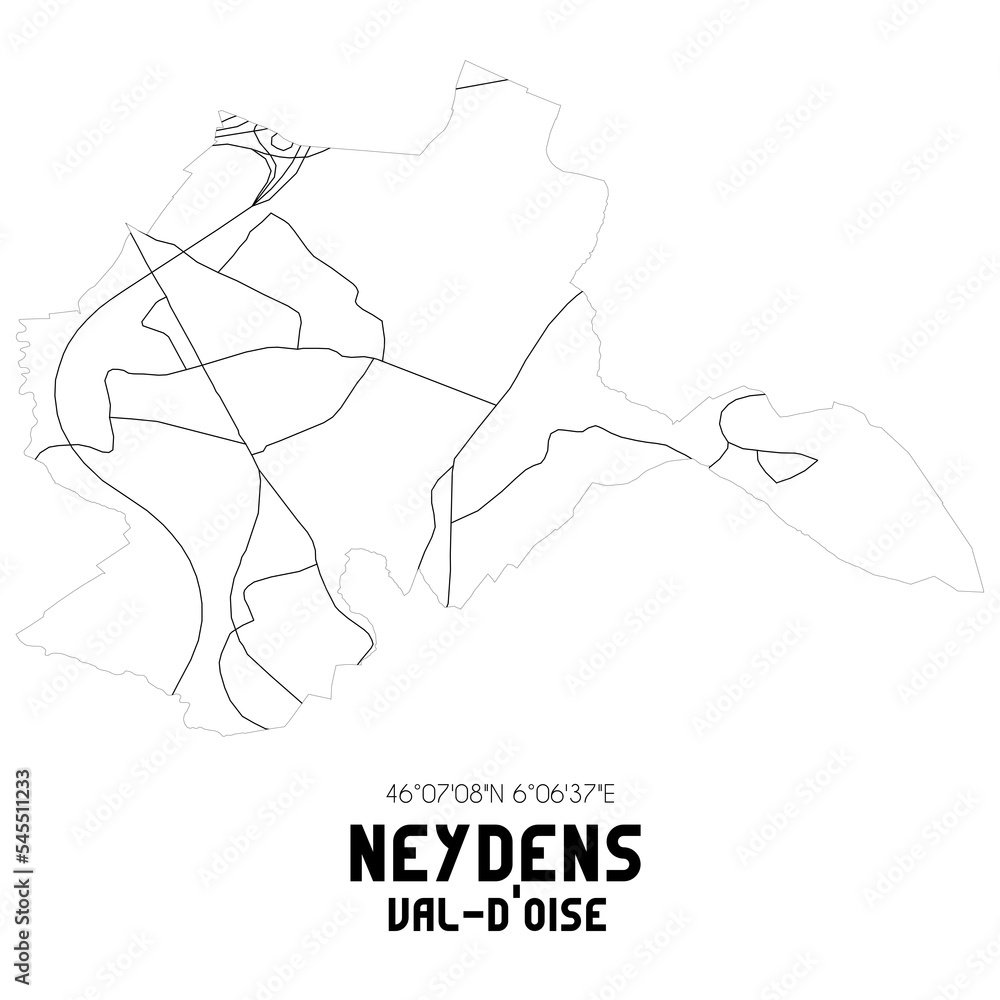 NEYDENS Val-d'Oise. Minimalistic street map with black and white lines.