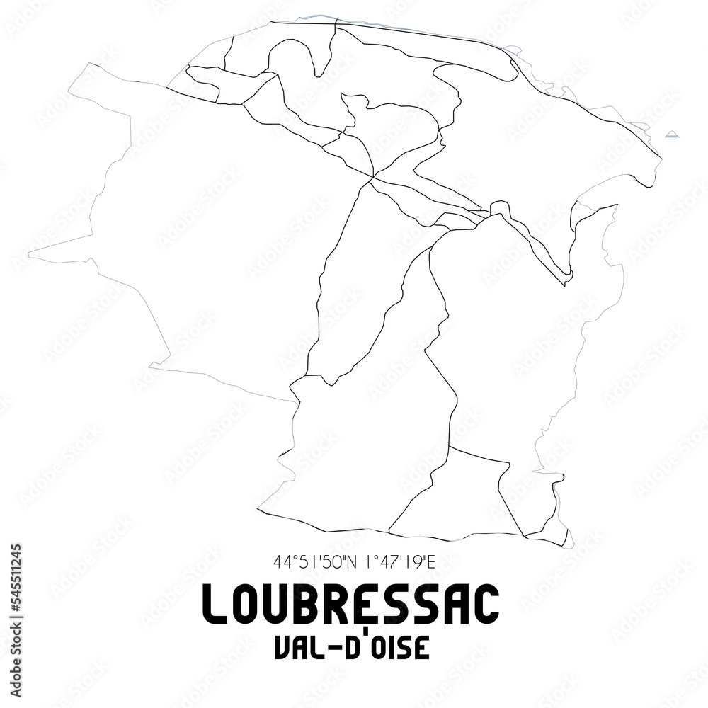 LOUBRESSAC Val-d'Oise. Minimalistic street map with black and white lines.