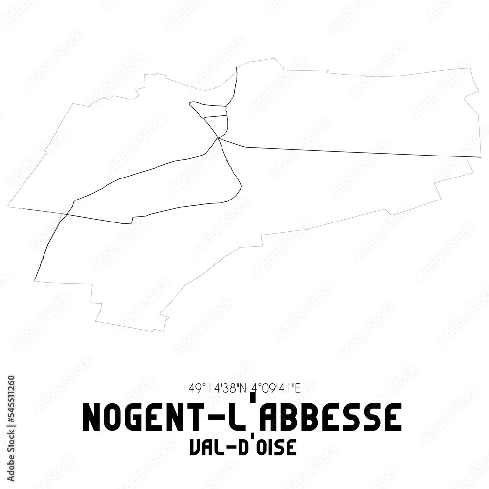 NOGENT-L'ABBESSE Val-d'Oise. Minimalistic street map with black and white lines.