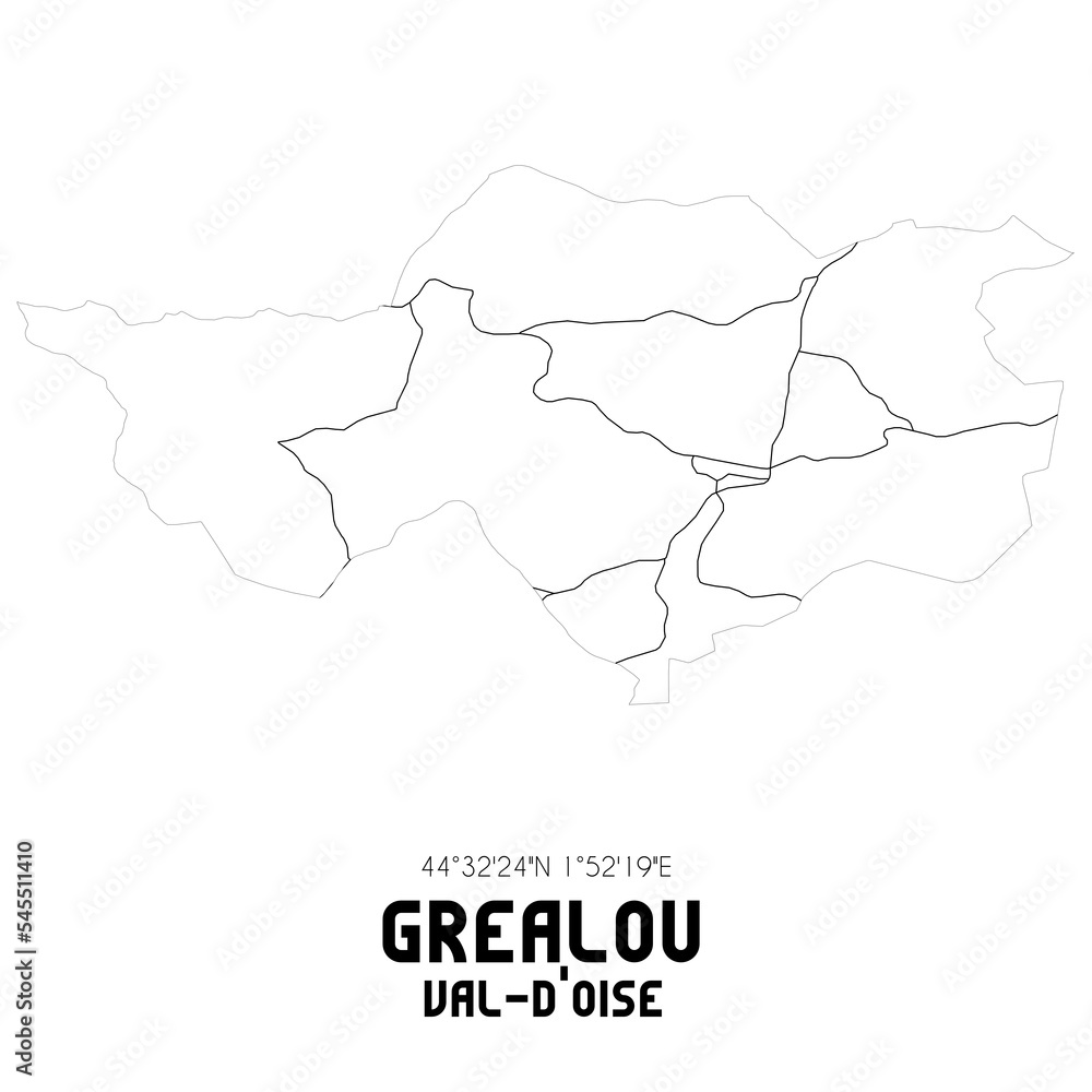 GREALOU Val-d'Oise. Minimalistic street map with black and white lines. GREALOU Val-d'Oise. Minimalistic street map with black and white lines.