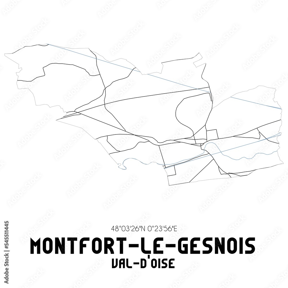 MONTFORT-LE-GESNOIS Val-d'Oise. Minimalistic street map with black and white lines. MONTFORT-LE-GESNOIS Val-d'Oise. Minimalistic street map with black and white lines.