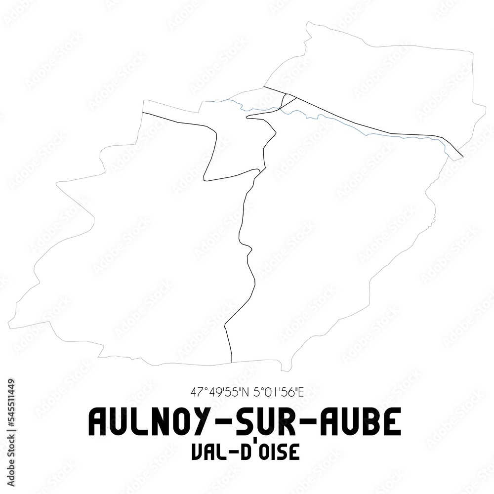 AULNOY-SUR-AUBE Val-d'Oise. Minimalistic street map with black and white lines.