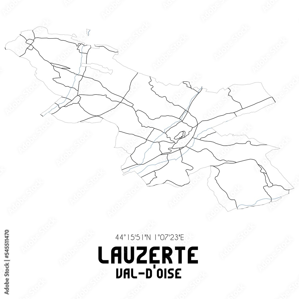 LAUZERTE Val-d'Oise. Minimalistic street map with black and white lines.