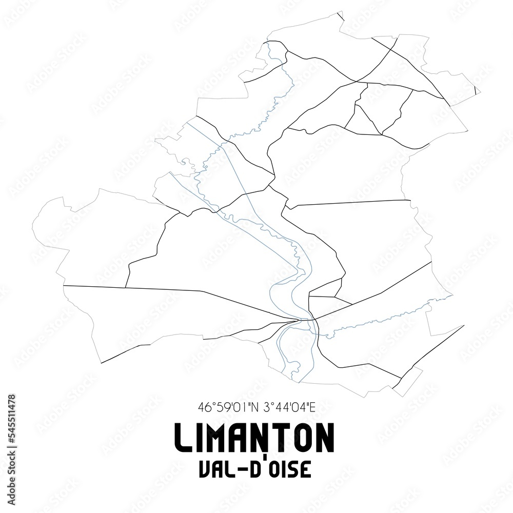 LIMANTON Val-d'Oise. Minimalistic street map with black and white lines. LIMANTON Val-d'Oise. Minimalistic street map with black and white lines.