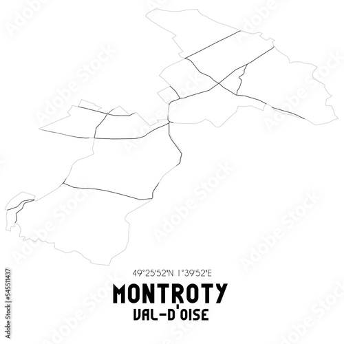 MONTROTY Val-d'Oise. Minimalistic street map with black and white lines.