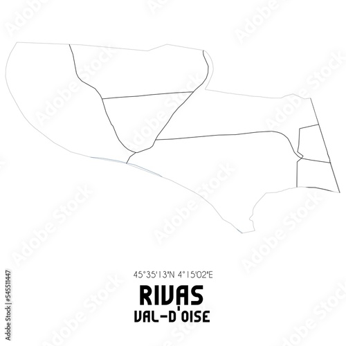 RIVAS Val-d'Oise. Minimalistic street map with black and white lines. photo