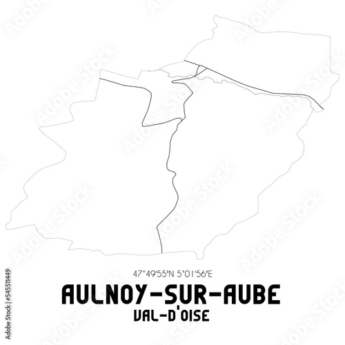 AULNOY-SUR-AUBE Val-d Oise. Minimalistic street map with black and white lines.