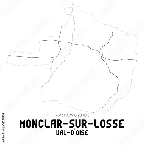 MONCLAR-SUR-LOSSE Val-d'Oise. Minimalistic street map with black and white lines.