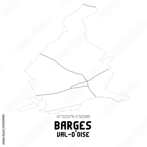 BARGES Val-d Oise. Minimalistic street map with black and white lines.