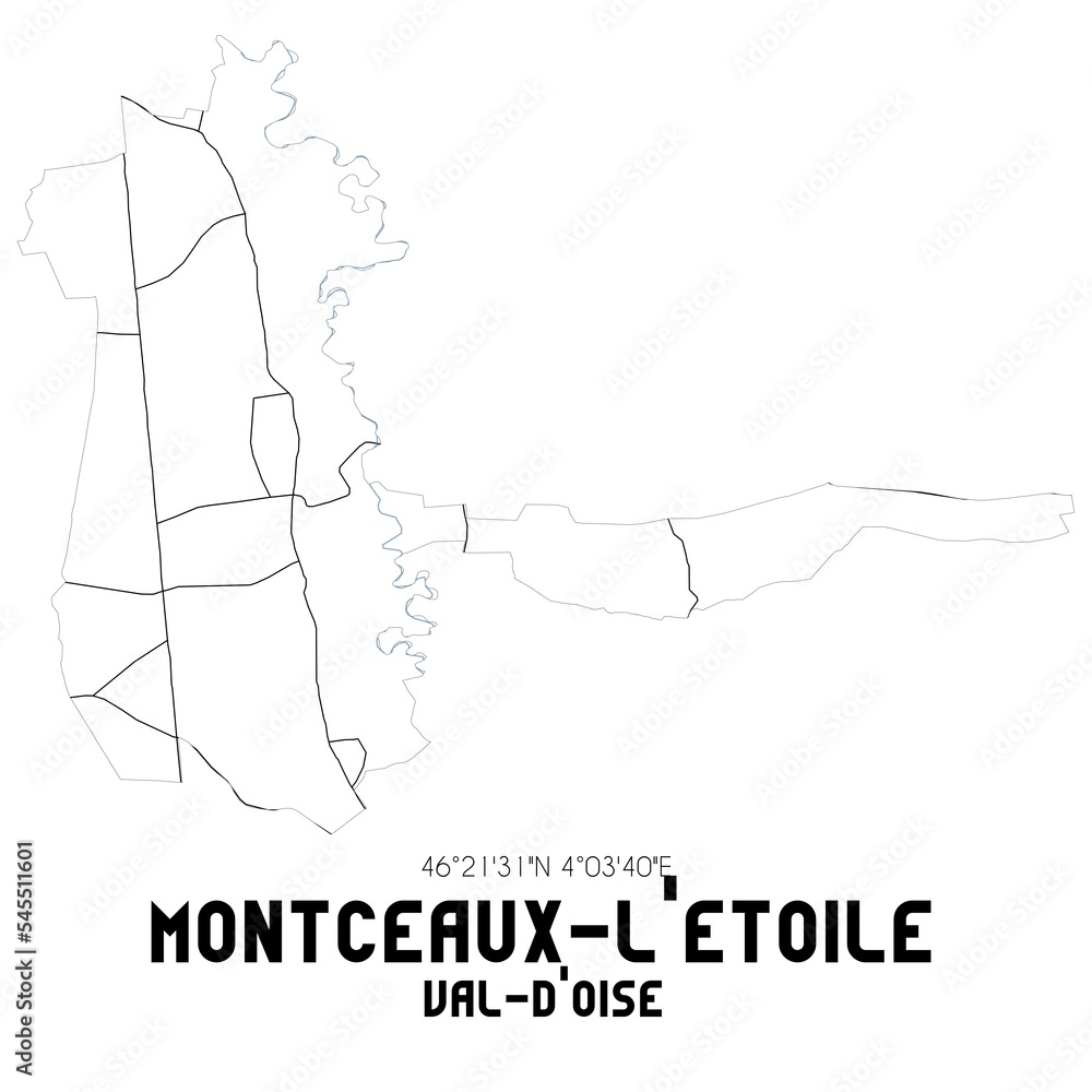 MONTCEAUX-L'ETOILE Val-d'Oise. Minimalistic street map with black and white lines.
