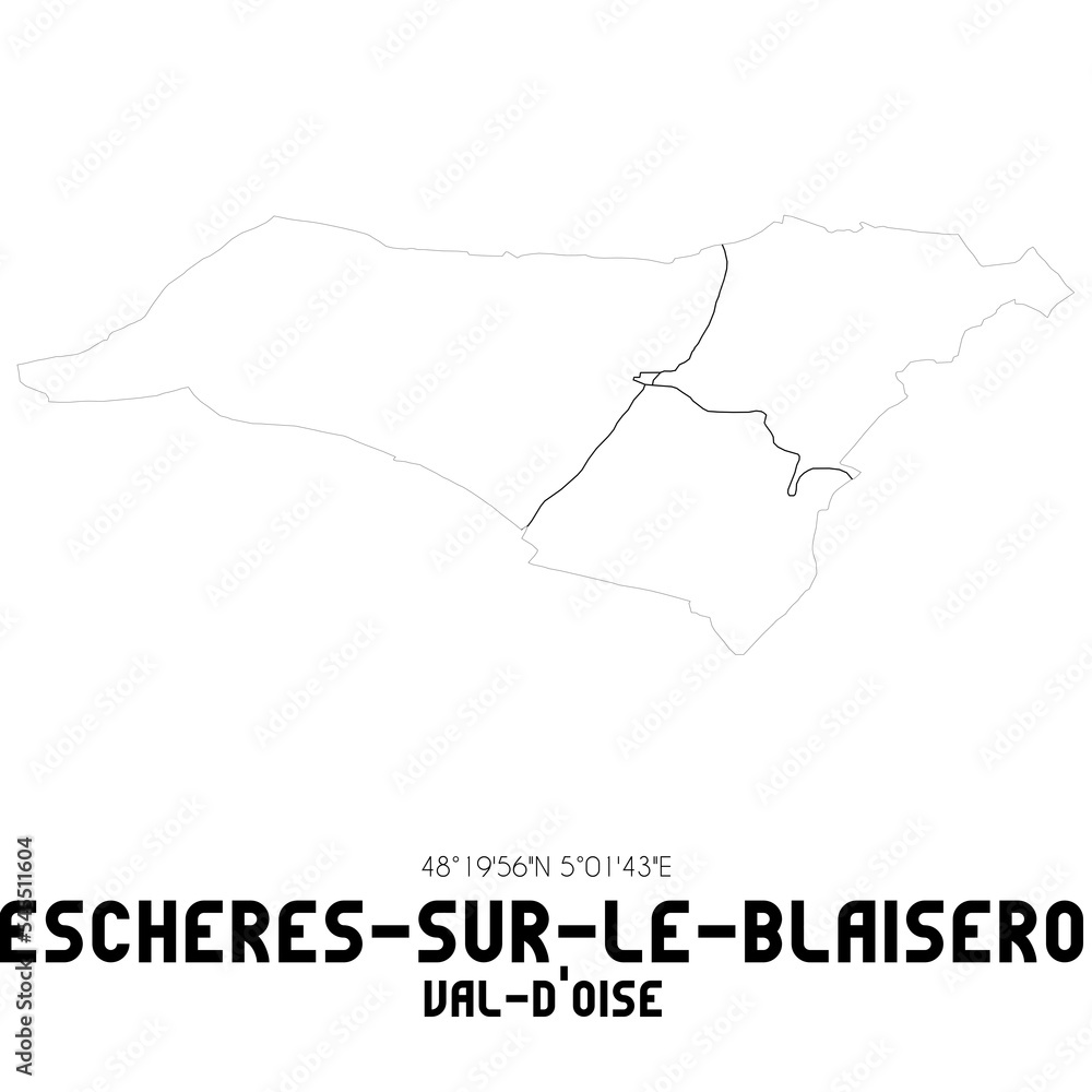 LESCHERES-SUR-LE-BLAISERON Val-d'Oise. Minimalistic street map with black and white lines. LESCHERES-SUR-LE-BLAISERON Val-d'Oise. Minimalistic street map with black and white lines.