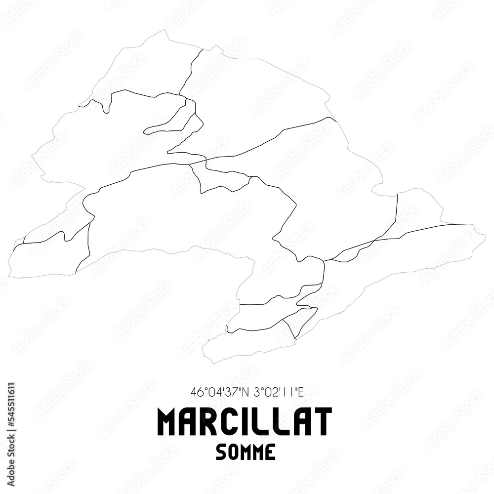 MARCILLAT Somme. Minimalistic street map with black and white lines. MARCILLAT Somme. Minimalistic street map with black and white lines.