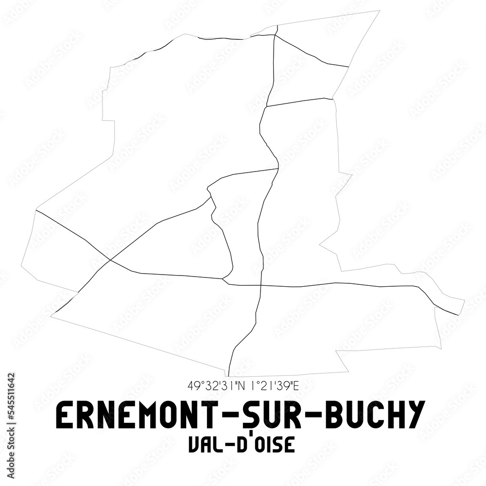 ERNEMONT-SUR-BUCHY Val-d'Oise. Minimalistic street map with black and white lines.
