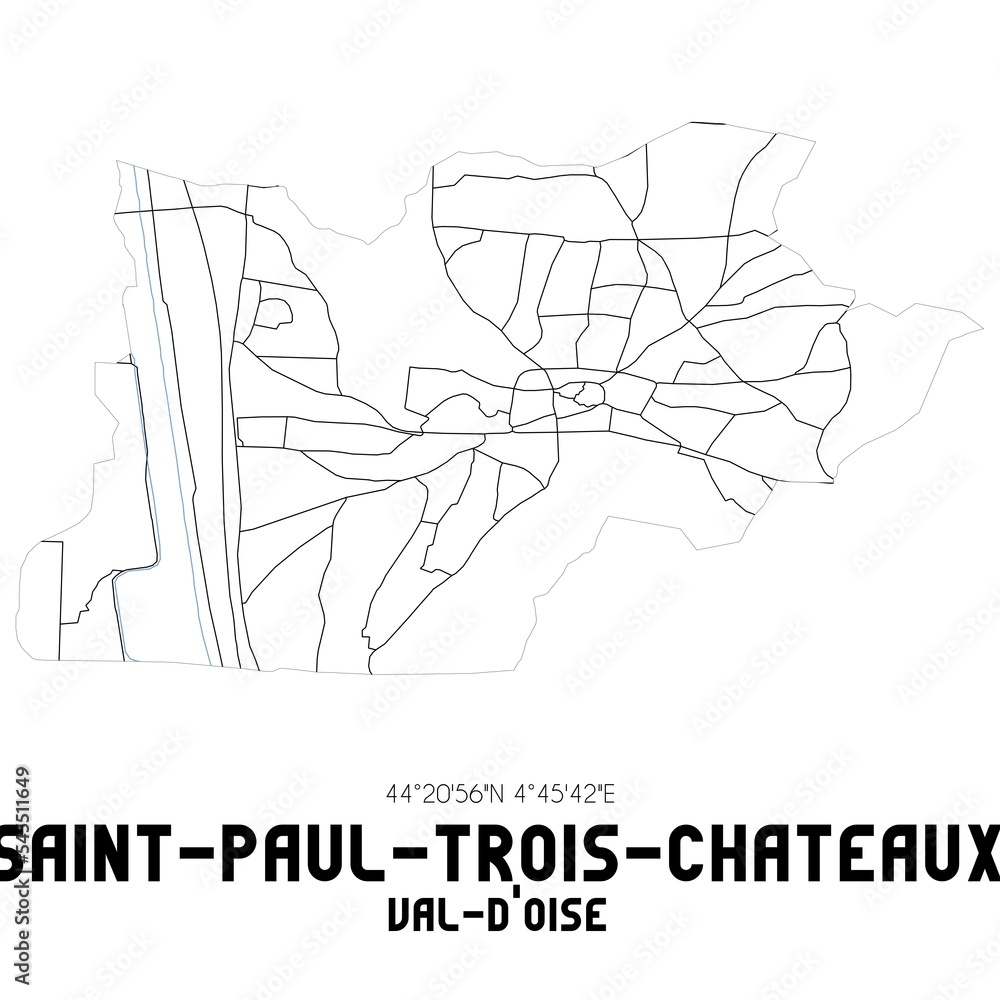 SAINT-PAUL-TROIS-CHATEAUX Val-d'Oise. Minimalistic street map with black and white lines. SAINT-PAUL-TROIS-CHATEAUX Val-d'Oise. Minimalistic street map with black and white lines.
