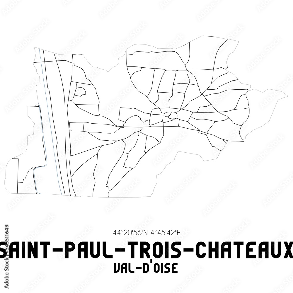 SAINT-PAUL-TROIS-CHATEAUX Val-d'Oise. Minimalistic street map with black and white lines.