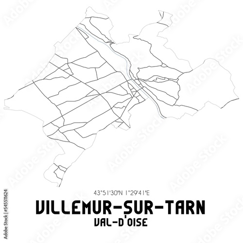 VILLEMUR-SUR-TARN Val-d'Oise. Minimalistic street map with black and white lines.