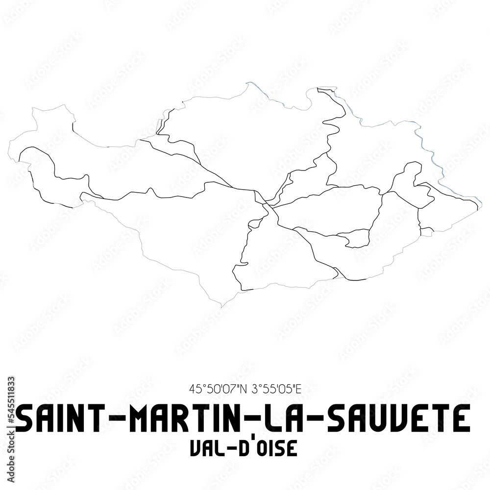 SAINT-MARTIN-LA-SAUVETE Val-d'Oise. Minimalistic street map with black and white lines.