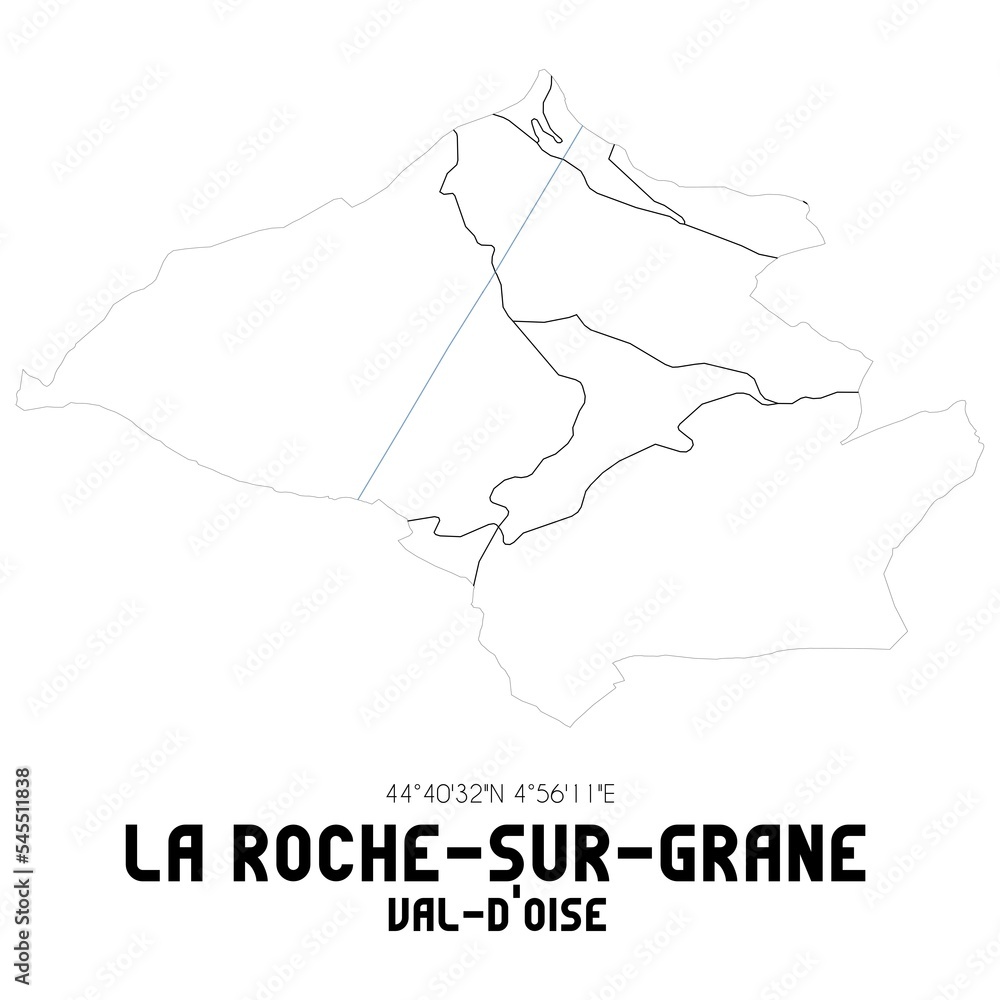 LA ROCHE-SUR-GRANE Val-d'Oise. Minimalistic street map with black and white lines.