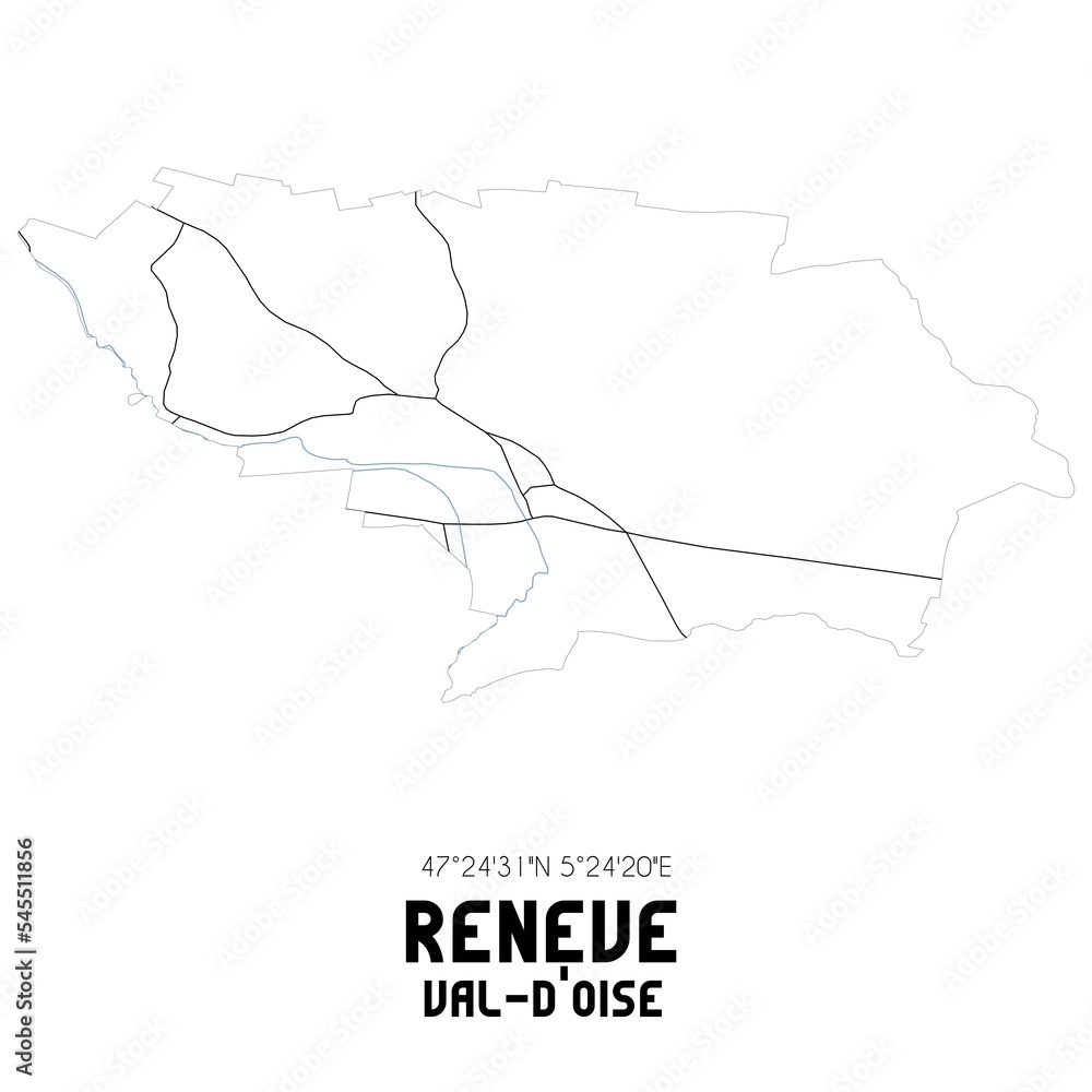 RENEVE Val-d'Oise. Minimalistic street map with black and white lines.