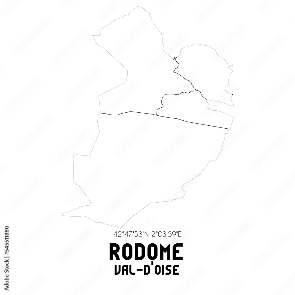 RODOME Val-d'Oise. Minimalistic street map with black and white lines.