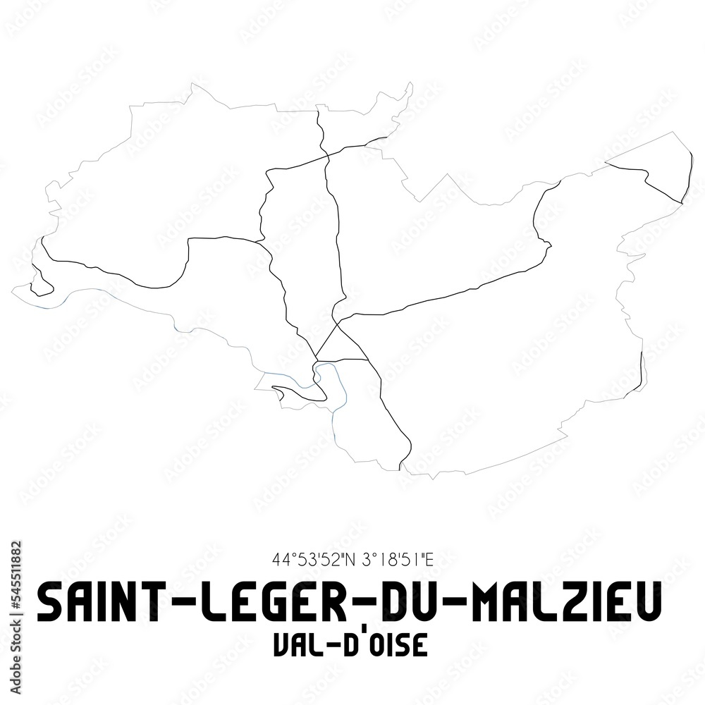 SAINT-LEGER-DU-MALZIEU Val-d'Oise. Minimalistic street map with black and white lines.