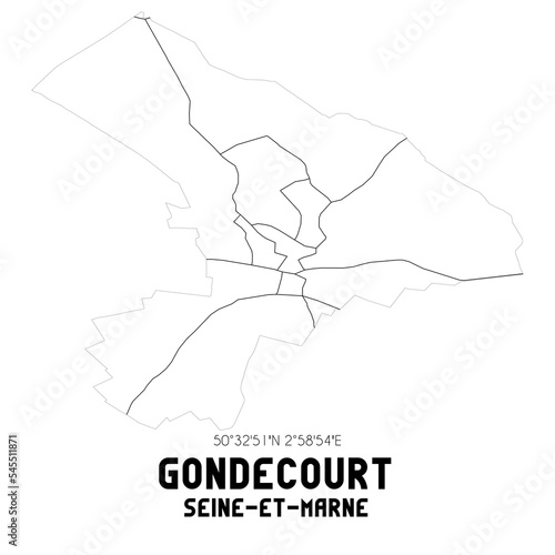 GONDECOURT Seine-et-Marne. Minimalistic street map with black and white lines. photo