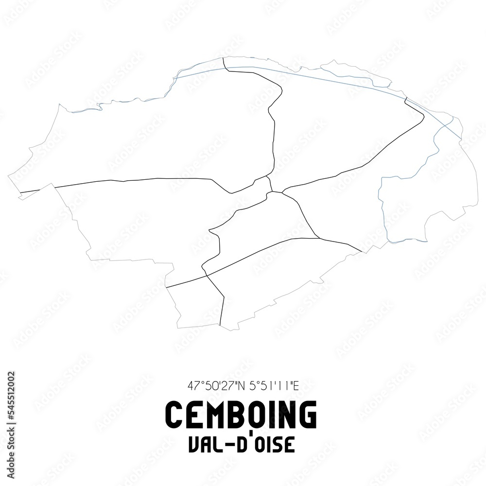CEMBOING Val-d'Oise. Minimalistic street map with black and white lines. CEMBOING Val-d'Oise. Minimalistic street map with black and white lines.